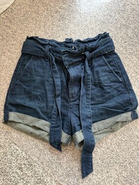 Express Dark Blue Denim Tie-Waist Overalls